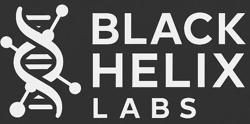 White DNA helix logo with text reading “Black Helix Labs” on a dark charcoal background.